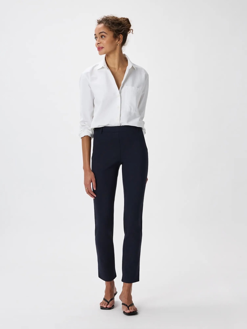 Quince Ultra-Stretch Ponte Straight Leg Pants in Navy
